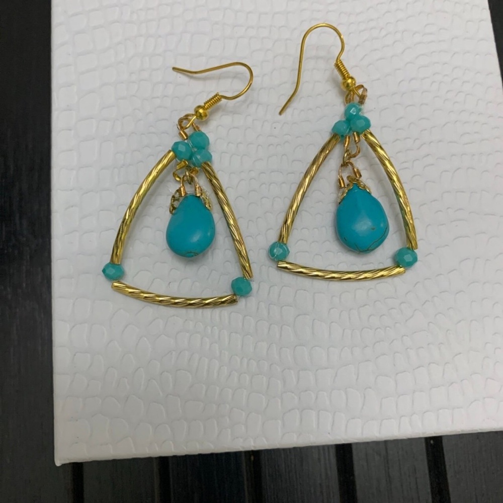 Gold and Turquoise Dangle Earrings